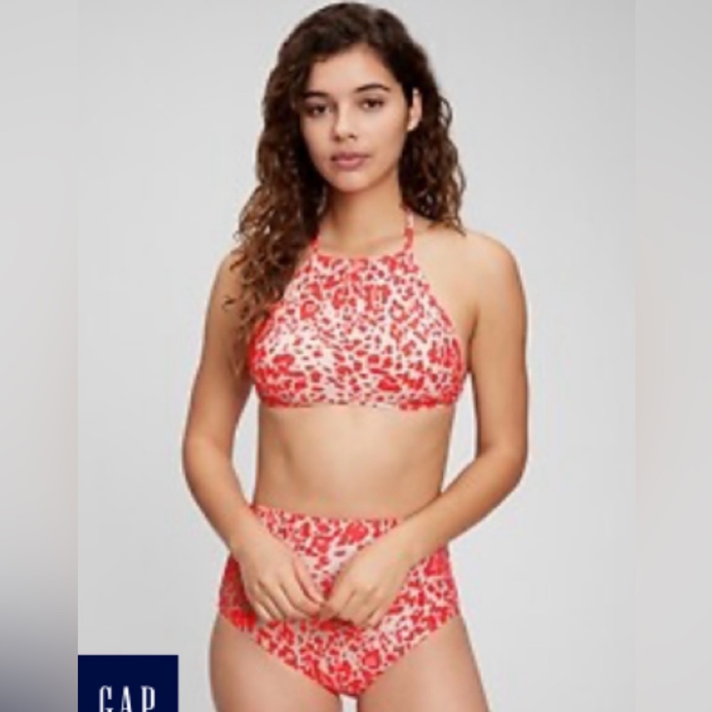 NWT-‎ Gap High Neck Bikini Top- Pink Cheetah size XL